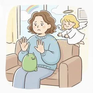 指先にしびれを感じている女性のイラスト