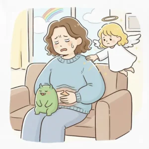 お腹に不快感を感じている女性のイラスト