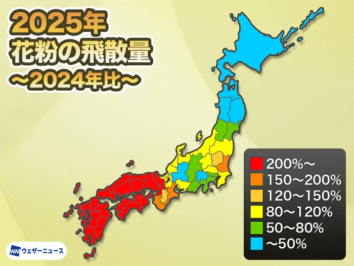 2025年の花粉飛散量