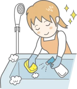 お風呂掃除をしている女性のイラスト