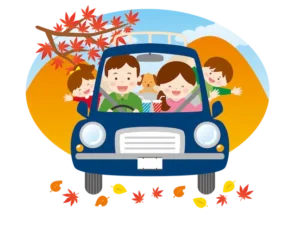 家族でドライブ旅行しているイラスト