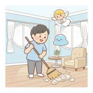 掃除しているイラスト画像