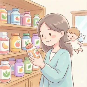 サプリメントを選んでいる女性のイラスト